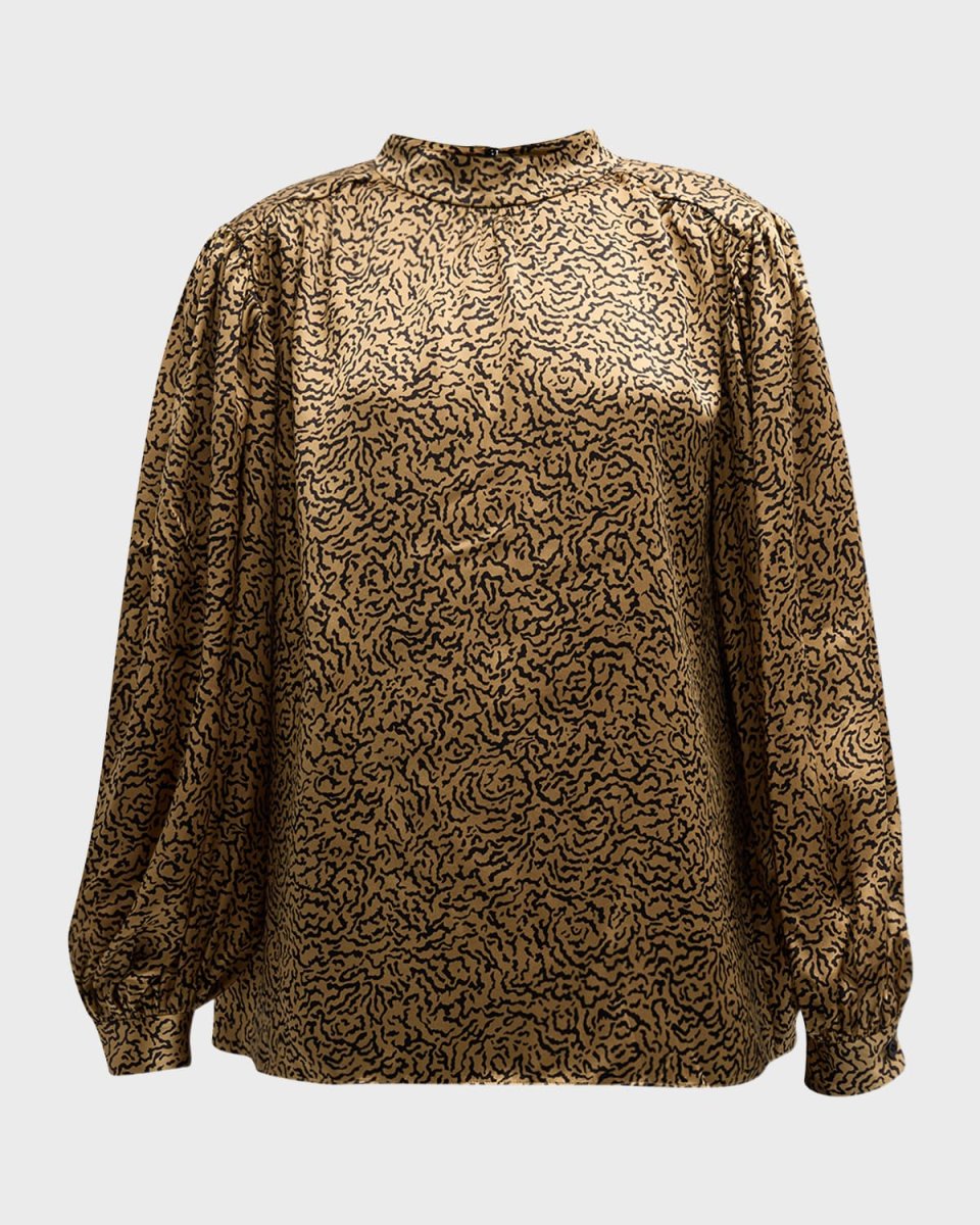 Shirred Silk Mock-Neck Blouse